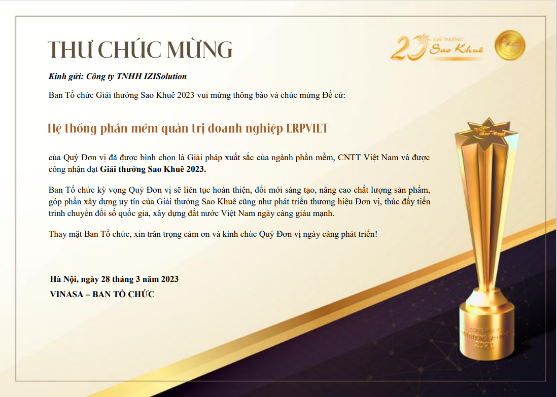 ERPViet giành giải thưởng sao khuê 2023 1